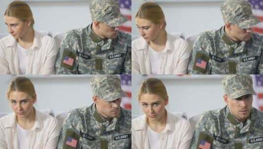 美国大兵和女友看向镜头高清在线视频素材下载