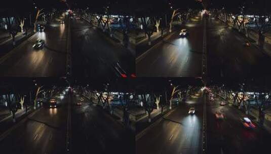 延时摄影夜晚穿梭的车流固定镜头马路上方高清在线视频素材下载