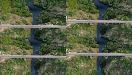 航拍跨越峡谷的大桥高清在线视频素材下载