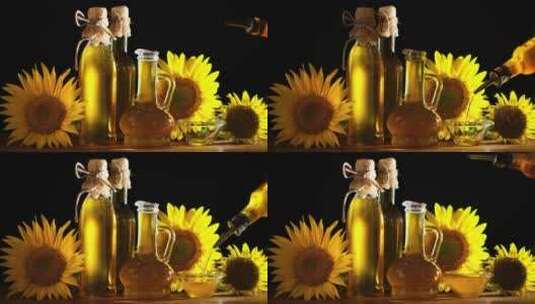 由葵花籽制成的老榨葵花籽油高清在线视频素材下载