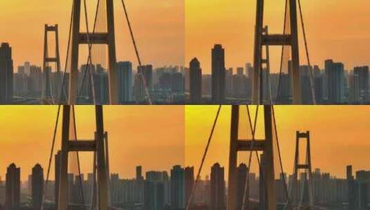 武汉杨泗港长江大桥日落航拍高清在线视频素材下载