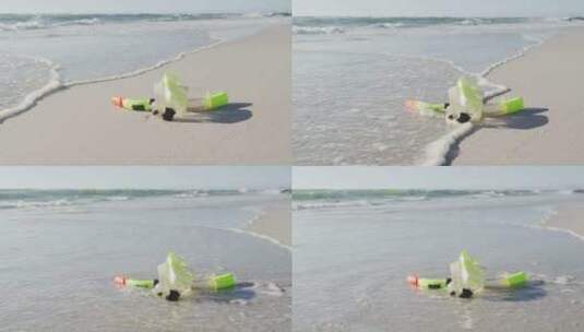 沙滩上的塑料浮潜面罩高清在线视频素材下载