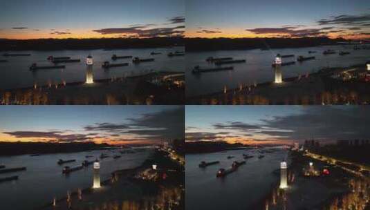 航拍宜昌沿江灯塔广场夜景高清在线视频素材下载