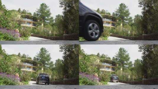 一辆SUV驶入别墅高清在线视频素材下载