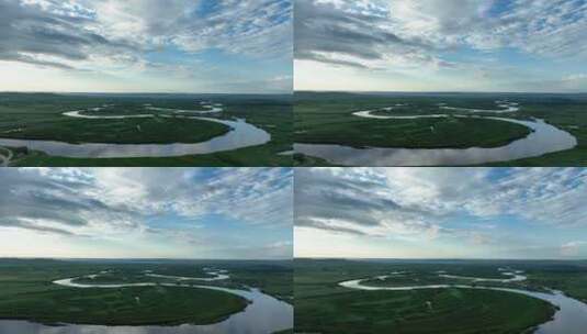 航拍夏季海拉尔河湿地风景高清在线视频素材下载