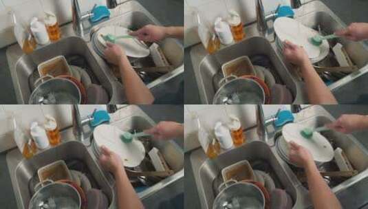 一个人在水槽边洗碗高清在线视频素材下载