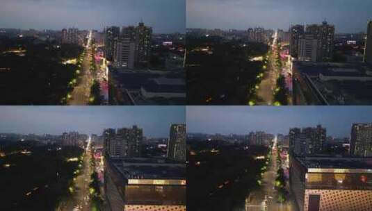 航拍山东淄博城市夜景灯光高清在线视频素材下载