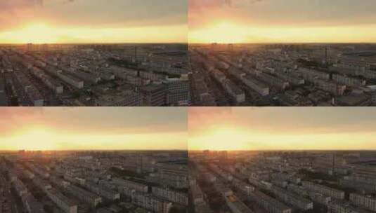 航拍夕阳下的城市高清在线视频素材下载