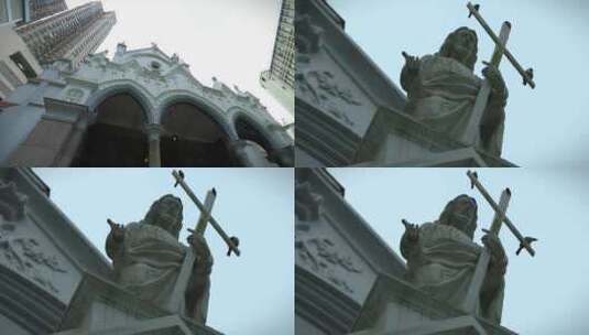 天主教堂十字架上的鸟儿合集高清在线视频素材下载