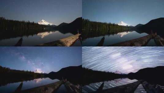 雪山湖泊星空星轨延时高清在线视频素材下载