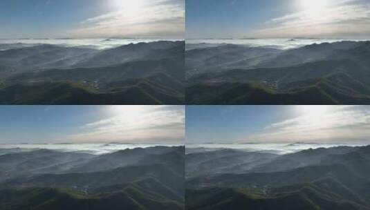 航拍4K晨曦中的千山山脉高清在线视频素材下载