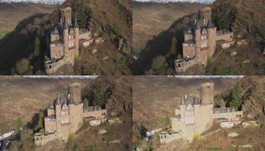 航拍坐落在孤山上的城堡高清在线视频素材下载