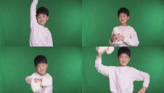 帅气的中国小男孩扔出毛绒玩具唯美慢镜头高清在线视频素材下载