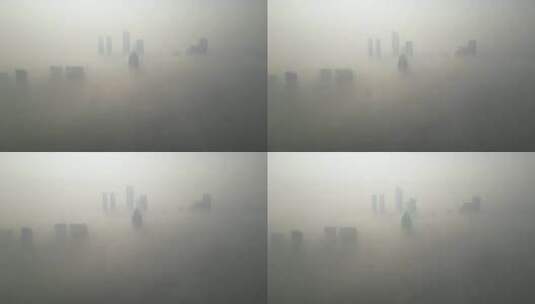 航拍大雾中的无锡横版高清在线视频素材下载