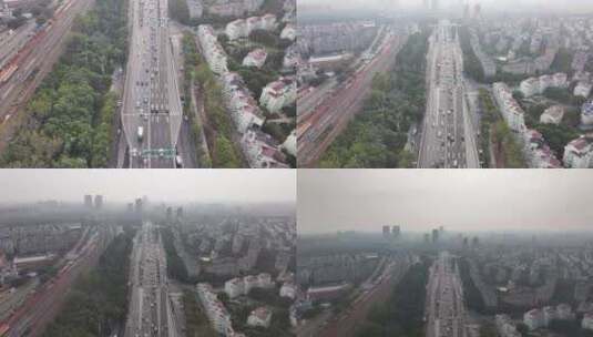 上海闵行区沪闵高架路车流航拍高清在线视频素材下载