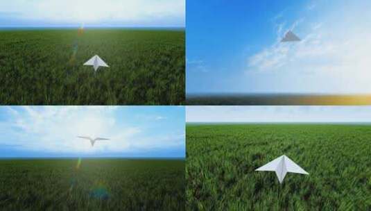 纸飞机飞过草原高清在线视频素材下载