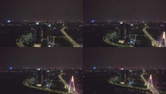佛山三龙湾奇龙大桥东平河夜景航拍高清在线视频素材下载