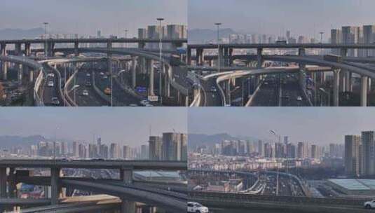 山东青岛重庆路高架桥航拍高清在线视频素材下载