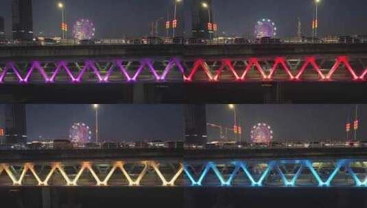 南昌朝阳大桥夜晚下班散步聊天的行人高清在线视频素材下载