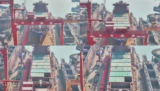 航拍长江港口码头船厂轮船高清在线视频素材下载
