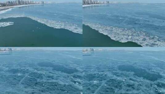 秦皇岛冬季海边冻海高清在线视频素材下载