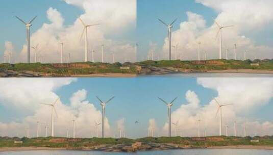 黄昏海边风车8K高清在线视频素材下载