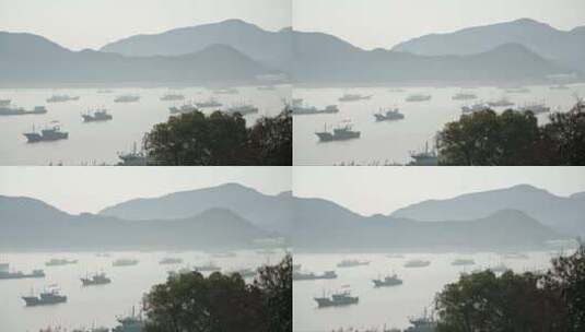 宁波象山石浦镇渔船渔村海景空镜高清在线视频素材下载