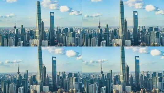 航拍上海陆家嘴外滩建筑群高清在线视频素材下载