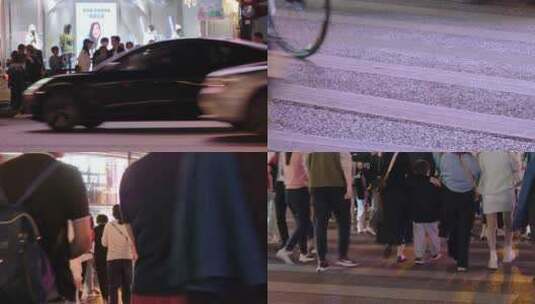 夜晚城市行人过马路车流人流脚步视频素材高清在线视频素材下载
