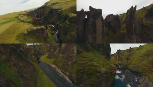 4k冰岛穿越机在山谷河流穿行高清在线视频素材下载