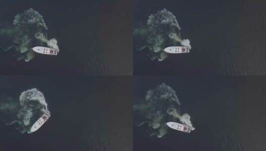水中一艘船的回旋镜头高清在线视频素材下载