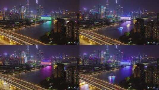 广州珠江大桥的夜晚高清在线视频素材下载
