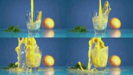 果汁橙汁芒果汁升格慢镜头特写高清在线视频素材下载