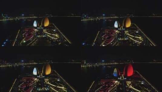 广东珠海贝壳大剧院地标建筑航拍高清在线视频素材下载