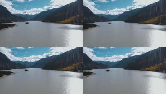 小岛视频青藏高原然乌湖泊里小岛湖水高清在线视频素材下载