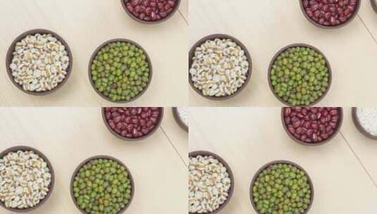 红豆绿豆薏米杂粮组合营养粥食材4k平移高清在线视频素材下载