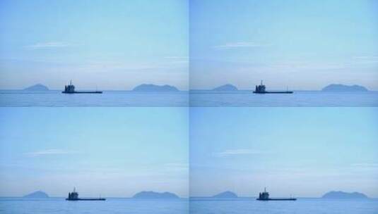 大连山海岛屿自然风光与航行的邮轮货船高清在线视频素材下载