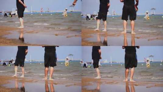 海边游玩的人们上海碧海金沙帆船冲浪高清在线视频素材下载