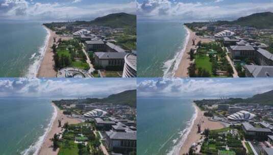 航拍深圳大鹏万豪酒店海岸线沙滩高清在线视频素材下载