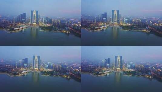 航拍 苏州金融中心 金鸡湖 夜景高清在线视频素材下载