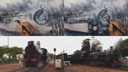 津巴布韦老火车水彩高清在线视频素材下载