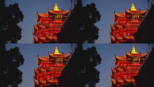 武汉标志建筑黄鹤楼夜景高清在线视频素材下载