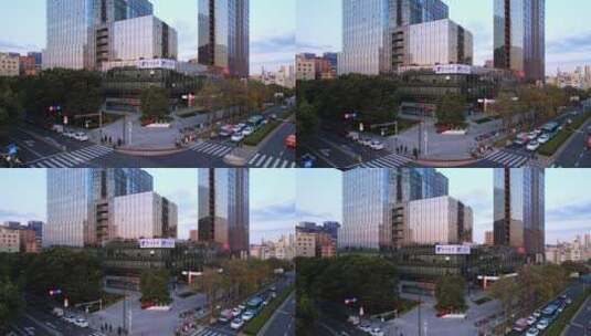 傍晚深圳市区现代办公大楼航拍高清在线视频素材下载