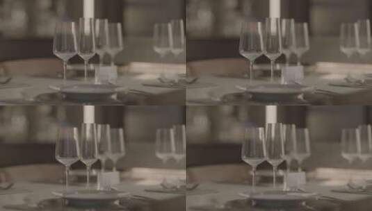 餐桌吧台上摆放高脚杯和餐具高清在线视频素材下载
