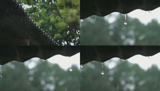 下雨雨滴屋檐雨水高清在线视频素材下载