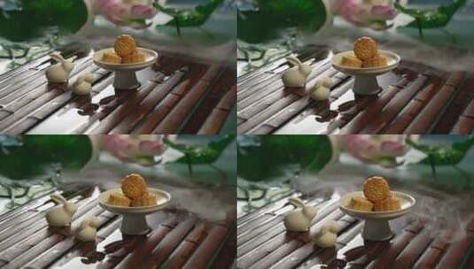 中秋节兔子形象和月饼高清在线视频素材下载