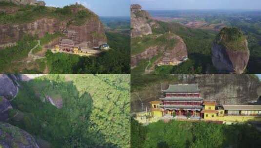 航拍广东河源龙川霍山风景区灵山寺等景点高清在线视频素材下载