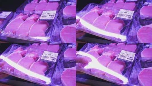 超市摆放的肉片特写高清在线视频素材下载