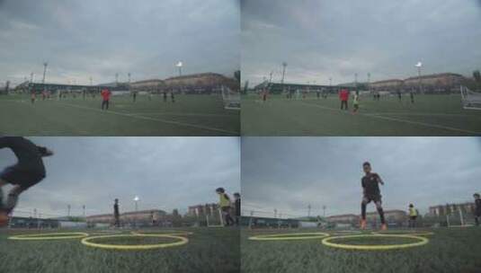 巴塞罗那儿童队训练 小球员敏捷训练圈训练高清在线视频素材下载