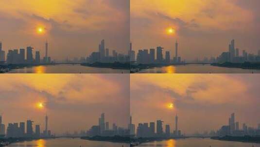 8K雾霾朦胧的广州珠江日落风光延时高清在线视频素材下载